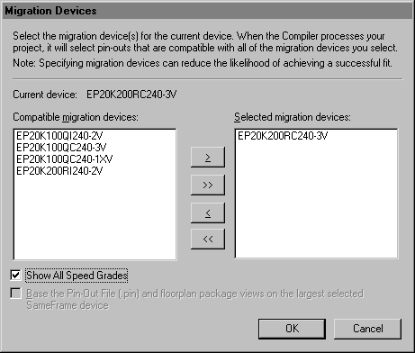 Migration dialog box