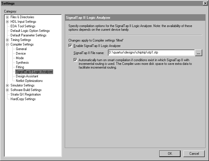 SignalTap Logic Analyzer Tab