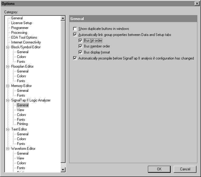 SignalTap II General Options