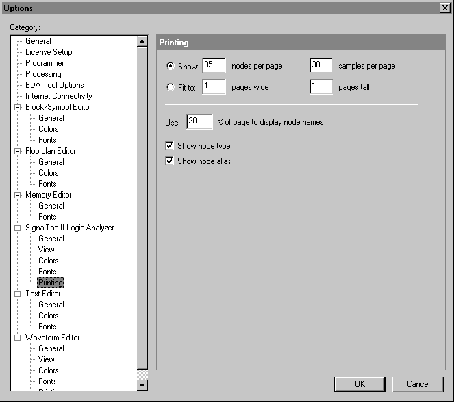 SignalTap II Print Options