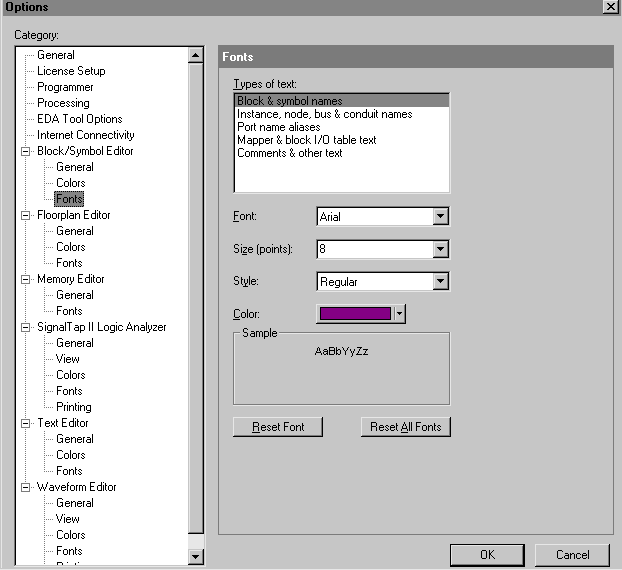 Fonts Tab