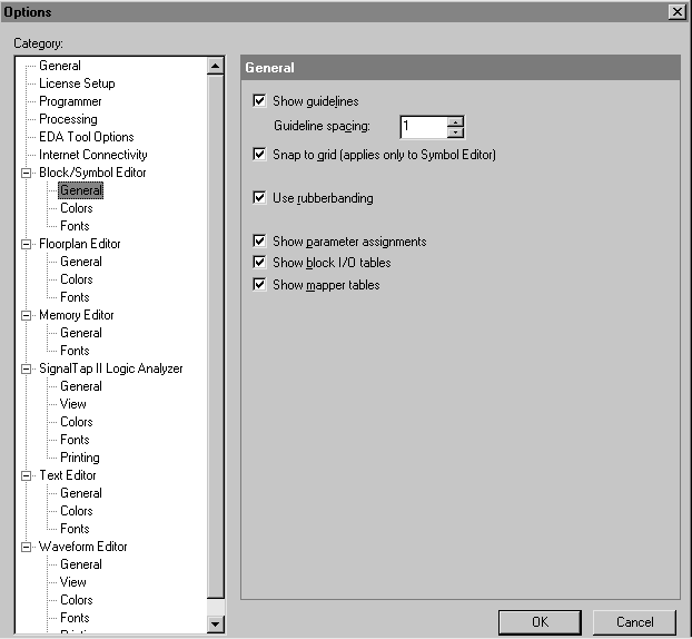 Block & Symbol Editor General Options Tab