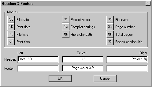 Headers and Footers dialog box