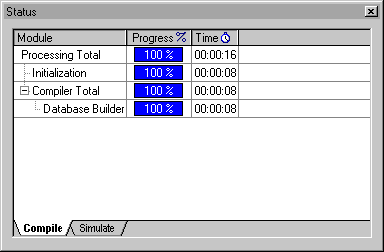 Status window during analysis and elaboration