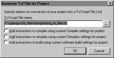 Generate Tcl Script for Project dialog box