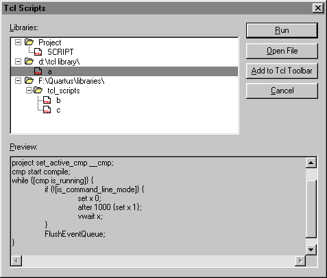 Tcl Scripts dialog box