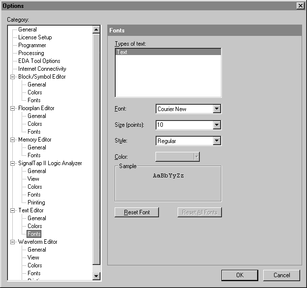 Text Editor Fonts Options Tab