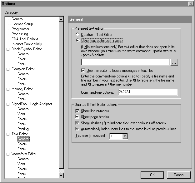 Text Editor General Options Tab