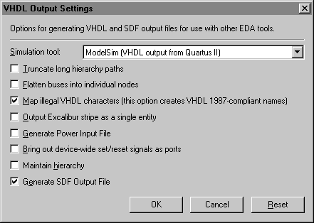 VHDL Output Settings