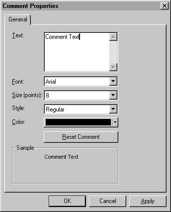 Comment Properties dialog box