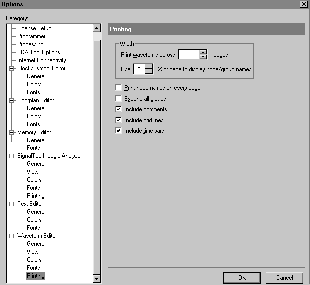 Waveform Editor Printing Options tab