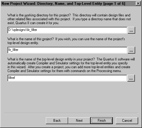 New Project Wizard Page 1