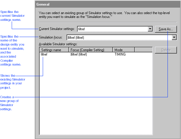 General Tab in the Simulator Settings Dialog Box