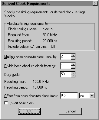 Derived Clock Requirements Dialog Box